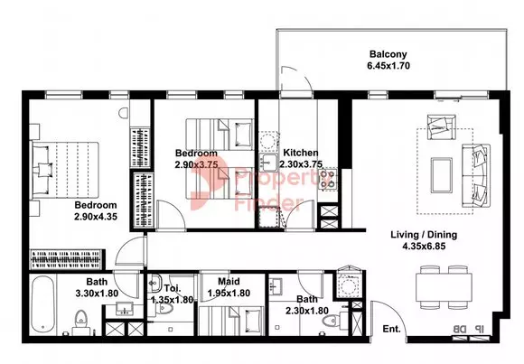 Midtown Noor Type-B Level-2-4 Building 5, 2 beds
