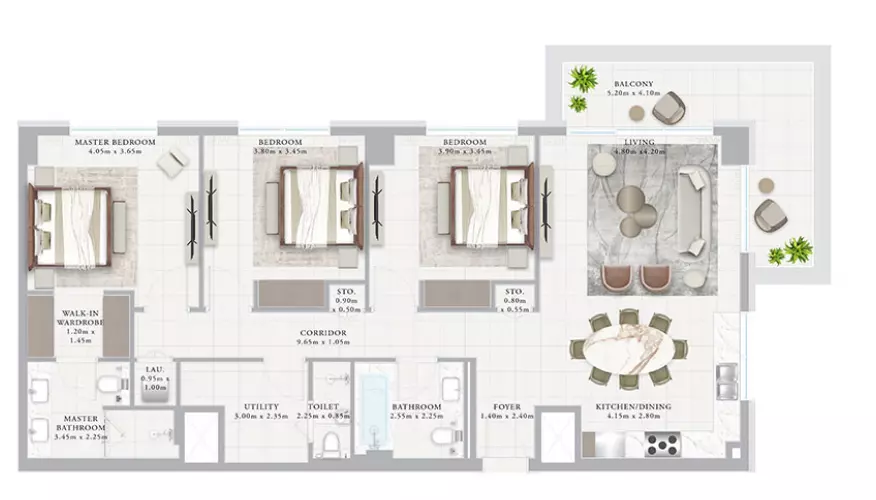Ocean Point 1 By Emaar B2-Type 2B, 3 beds