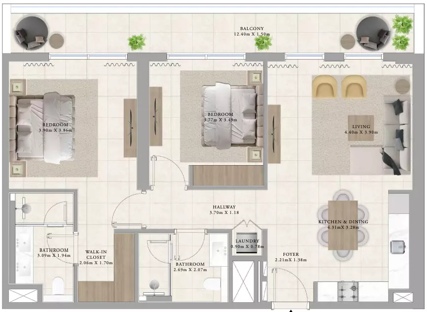 Greenside Residence apartment, 2 beds