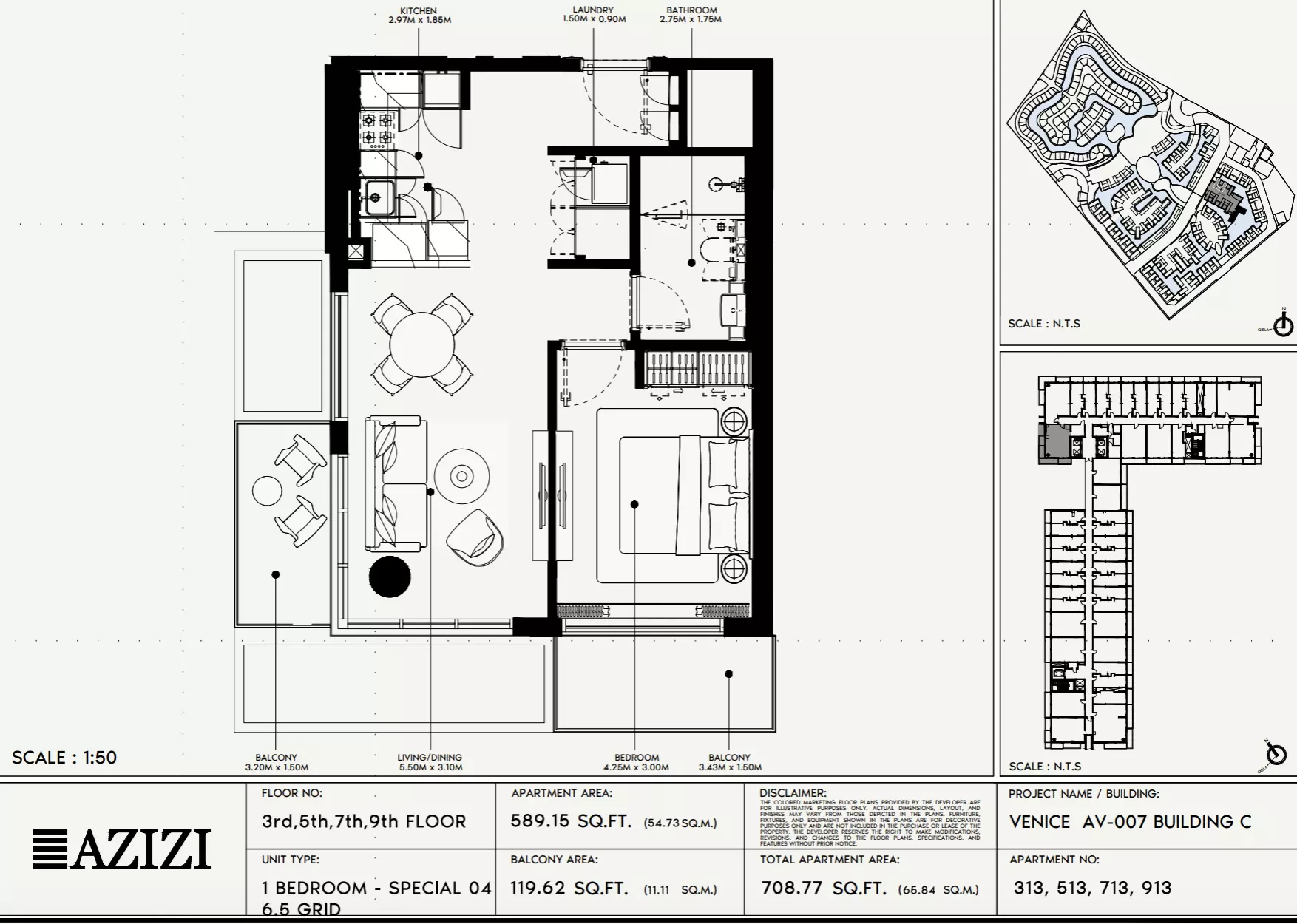 Azizi Venice 7 Type 313-Building C, 1 bed