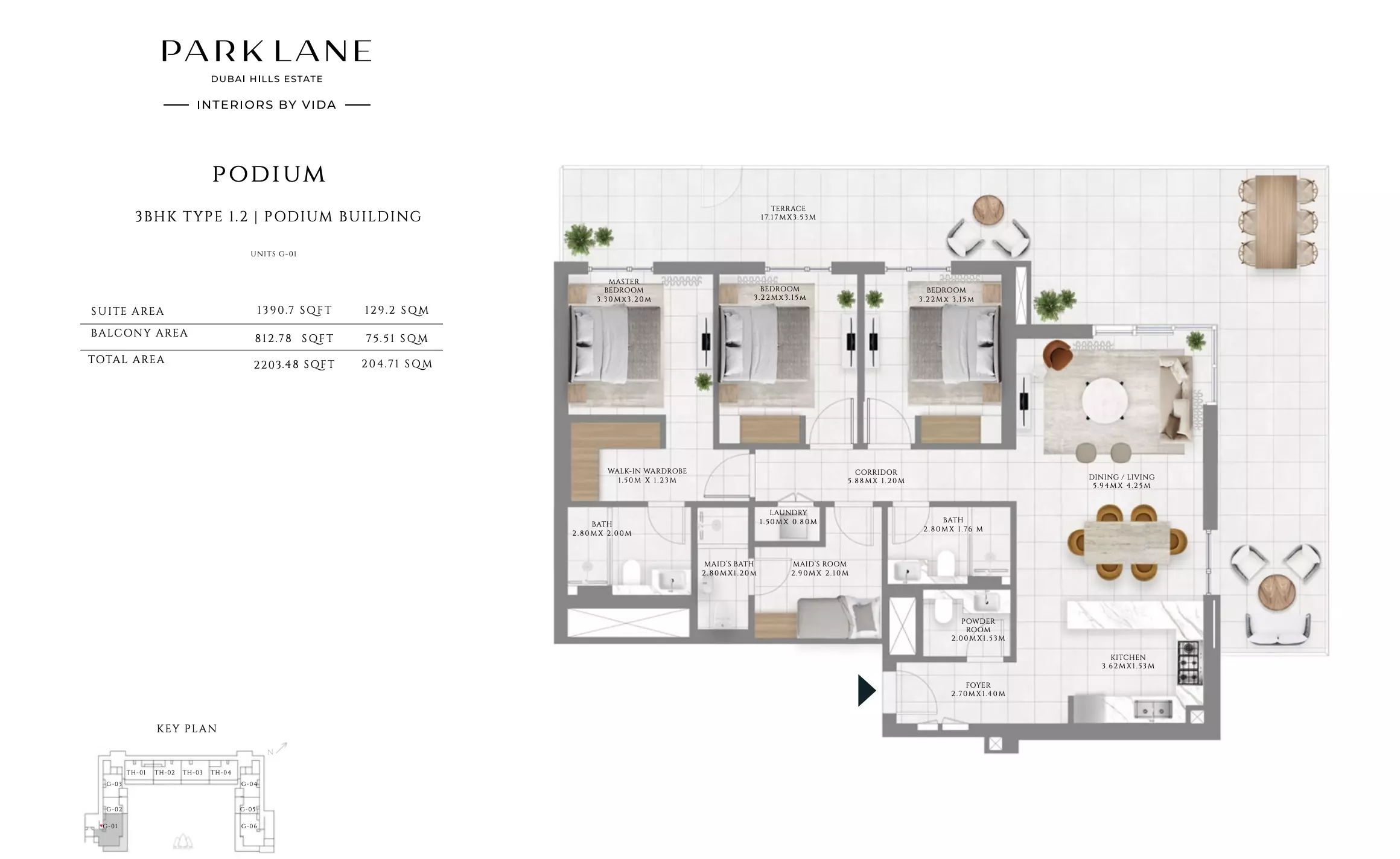 Park Lane Residences by Emaar Type 1.2 - Building Podium, 3 beds