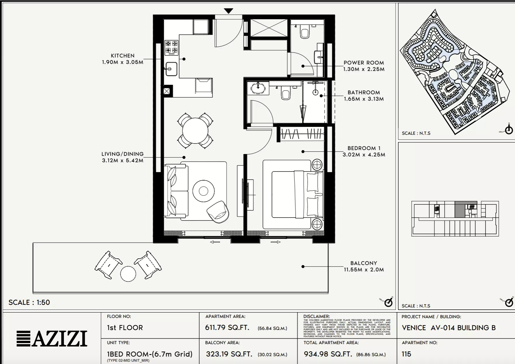 Azizi Venice 14 Type 115-Building B, 1 bed