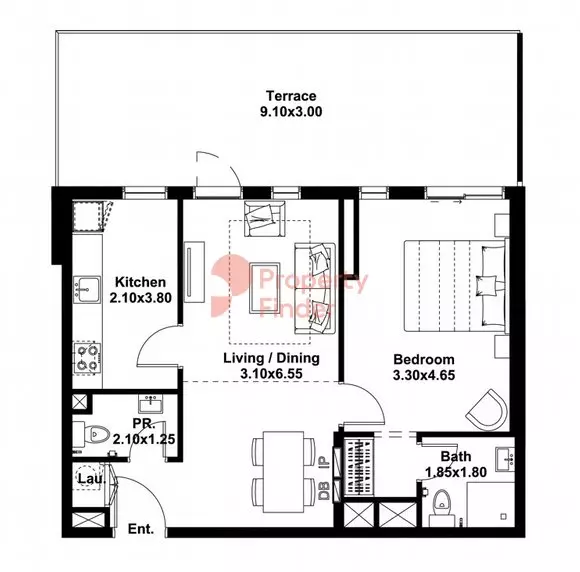 Midtown Noor — 1BR floor plan