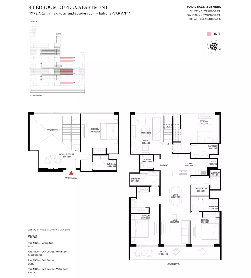 Sobha One Type A-Variant 1-Tower B, 4 beds