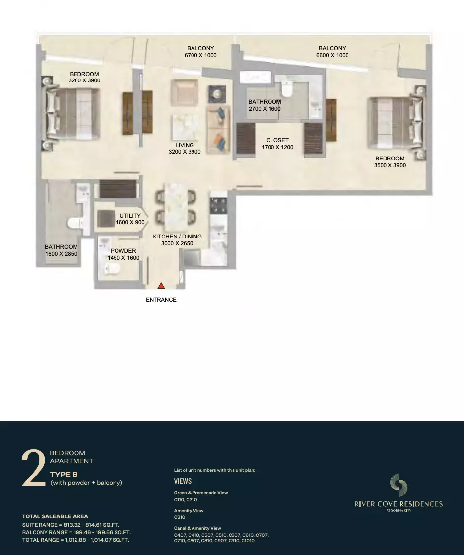 River Cove Residences at sobha city Type B-Tower C, 2 beds
