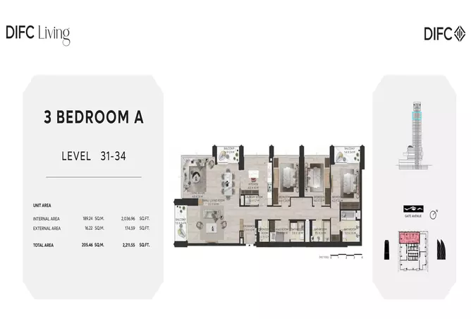 Difc Living — 3BR floor plan