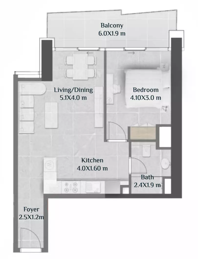 Skyhills Residences By HRE Development Tower 2 - Type F, 1 bed