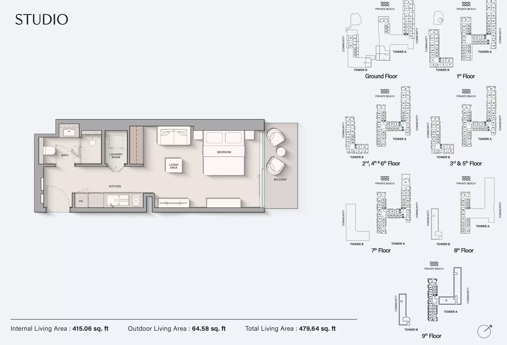 Ellington Cove — Studio floor plan
