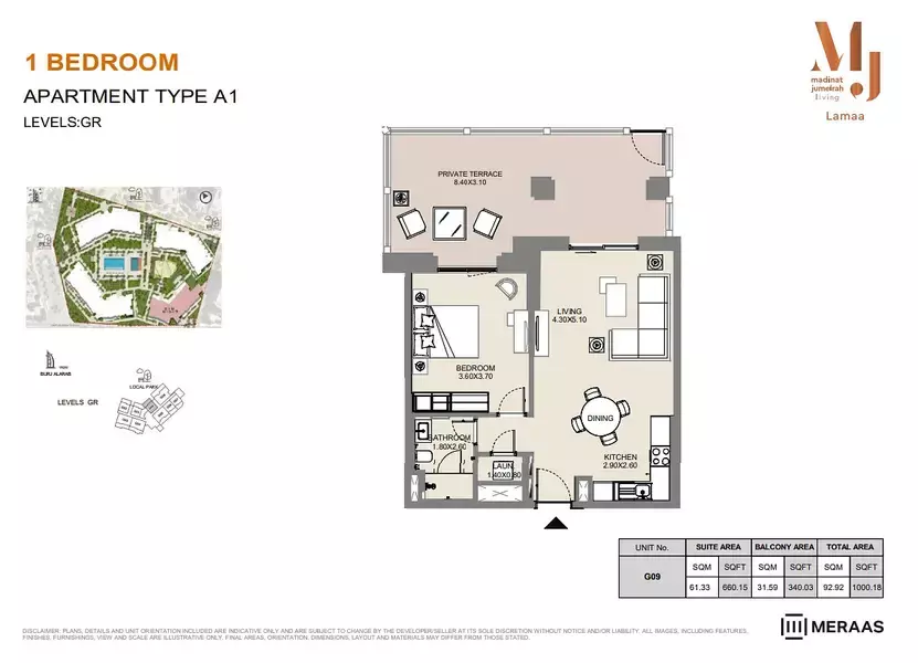 Lamaa Mjl Building 3 - Type A1 - Unit G09, 1 bed