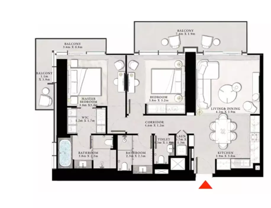 The St. Regis Residences, Downtown Dubai — 2BR floor plan