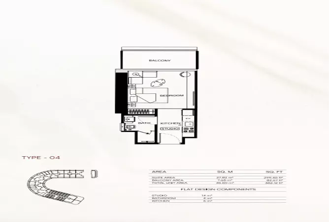 Binghatti Flare 01 — Studio floor plan