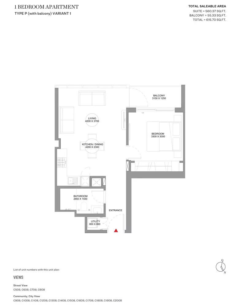 Sobha Orbis Type P-Variant 1-Tower C, 1 bed