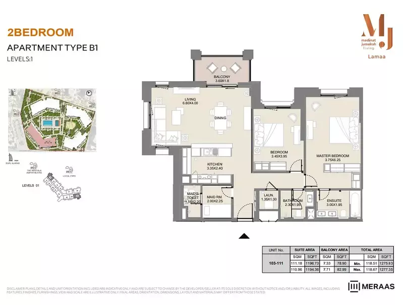 Lamaa Mjl Building 2 - Type B1 - Unit 103, 111, 2 beds