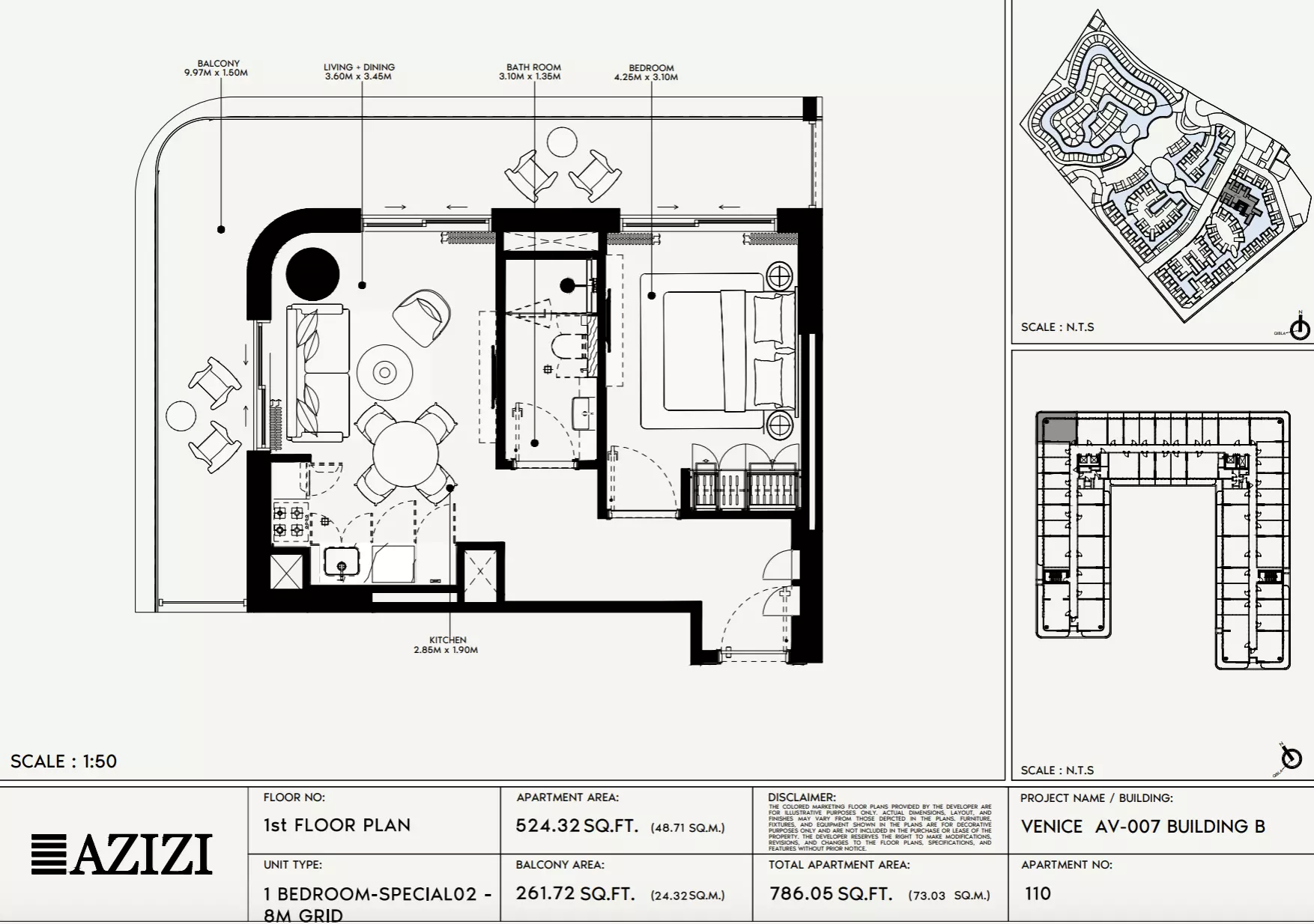 Azizi Venice 7 Type 110-Building B, 1 bed
