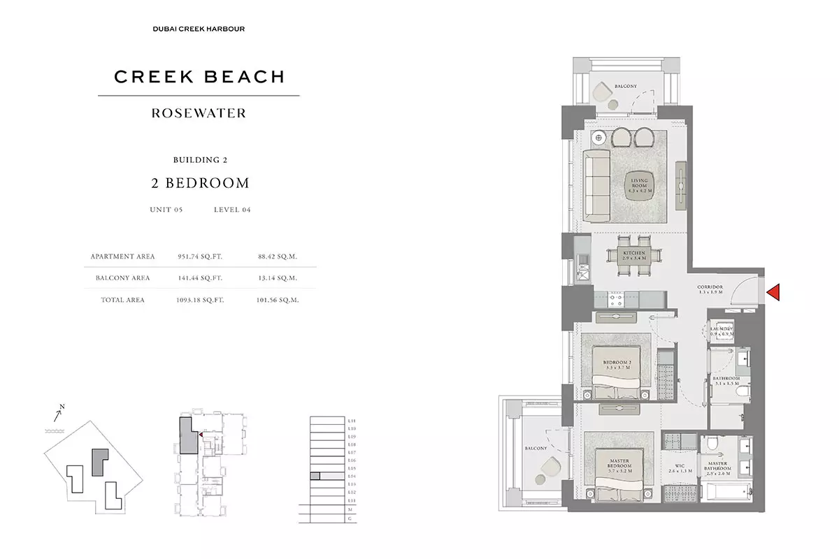 Creek Beach Rosewater B2-Type J, 2 beds