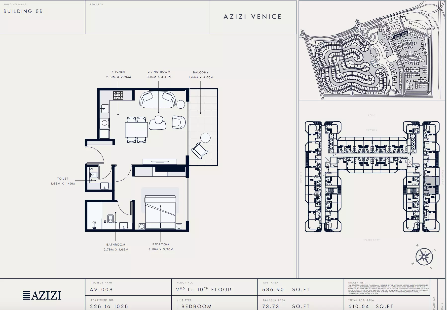 Azizi Venice 8 Type 225-Building B, 1 bed