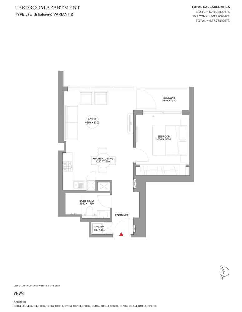 Sobha Orbis — 1BR floor plan