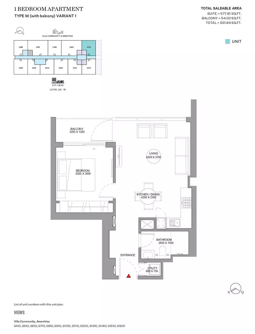 Sobha Orbis Type M-Variant 1-Tower G, 1 bed