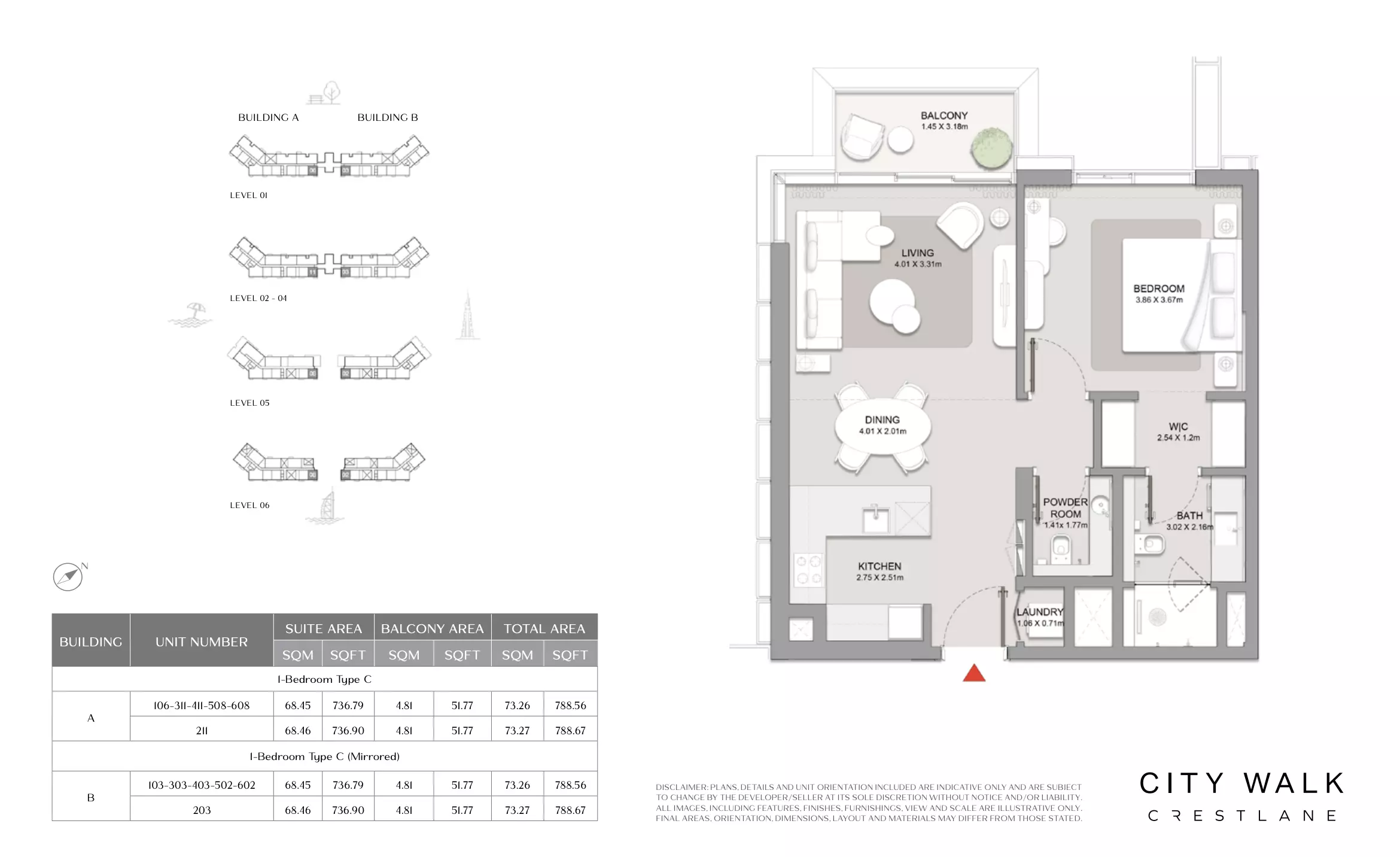 City Walk Crestlane Type C Mirrored - 1 BR, 1 bed