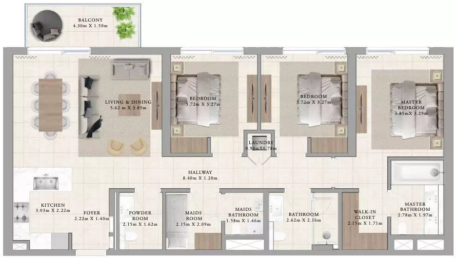 Greenside Residence Type 2, 3 beds