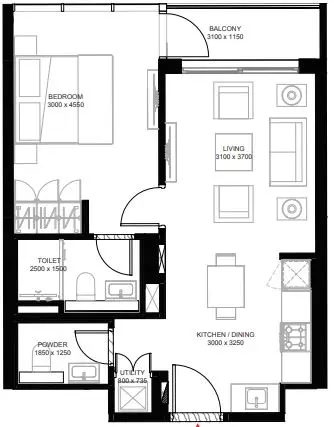 The Crest By Sobha Type A, 1 bed