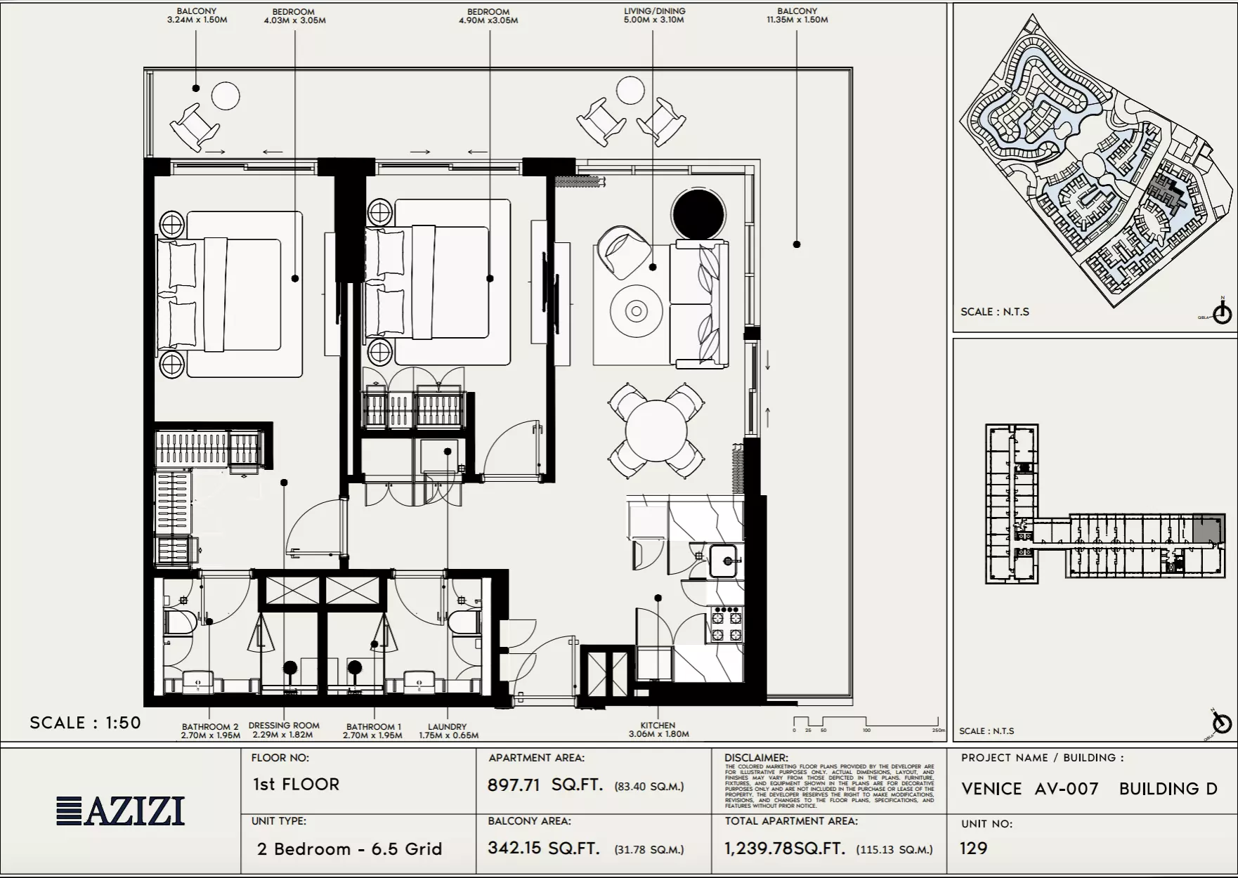 Azizi Venice 7 Type 129-Building D, 2 beds