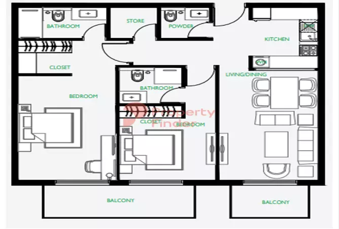 The Community Motor City — 2BR floor plan