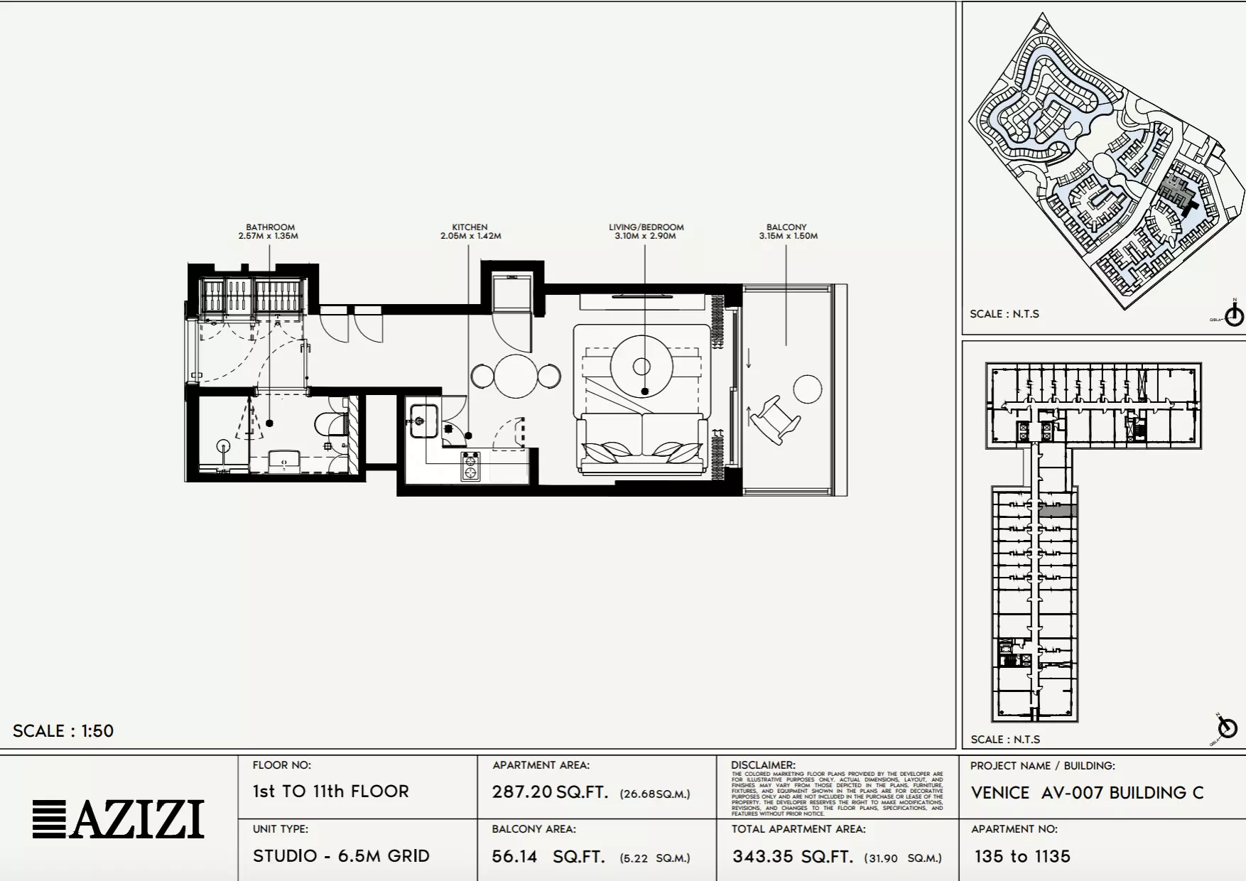 Azizi Venice 7 — Studio floor plan