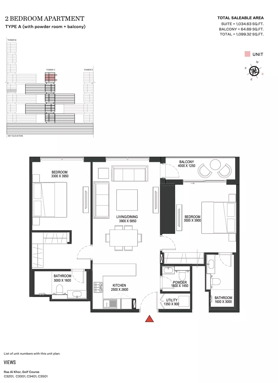 Sobha One Type A | Tower C, 2 beds