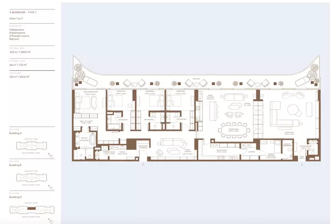 Dubai Harbour Residences (Area 1) — 4BR floor plan