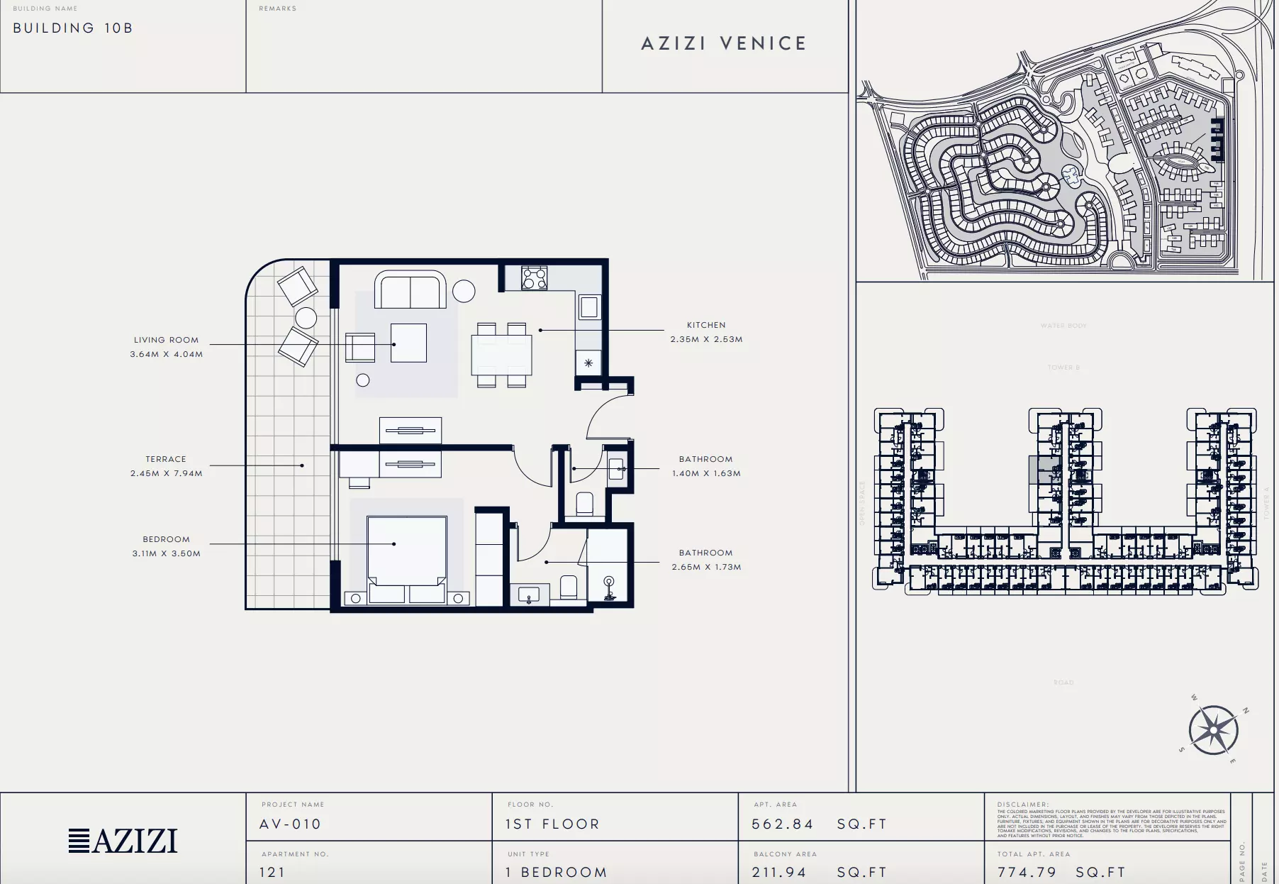 Azizi Venice 10 Type 121-Building B, 1 bed