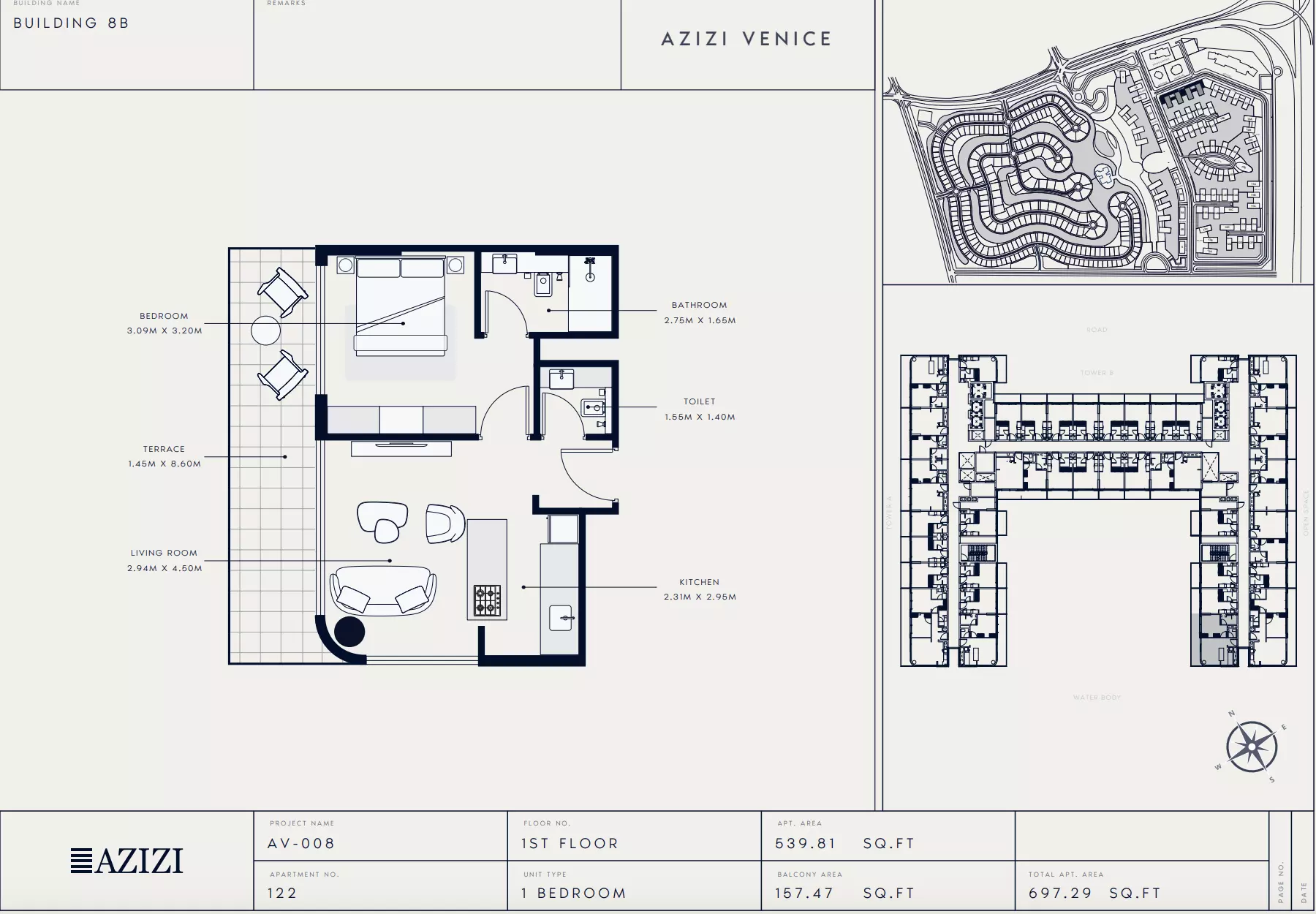 Azizi Venice 8 Type 122-Building B, 1 bed