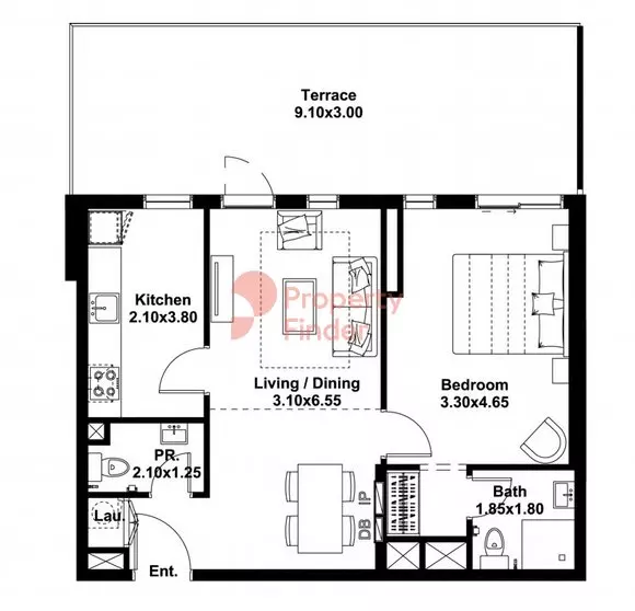 Midtown Noor — 1BR floor plan