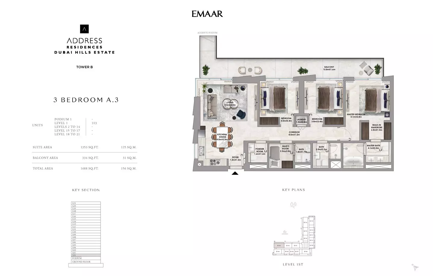 Address Residences at Dubai Hills Estate Type A3-Tower B, 3 beds
