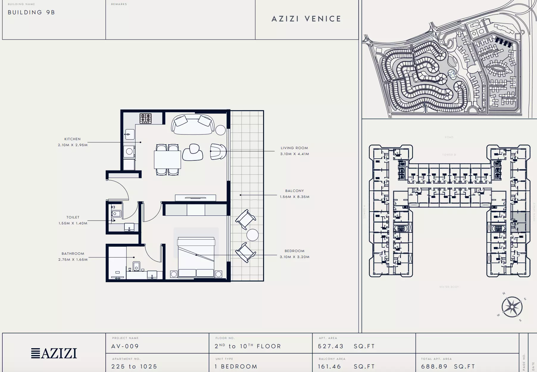 Azizi Venice 9 Type 225-Building B, 1 bed