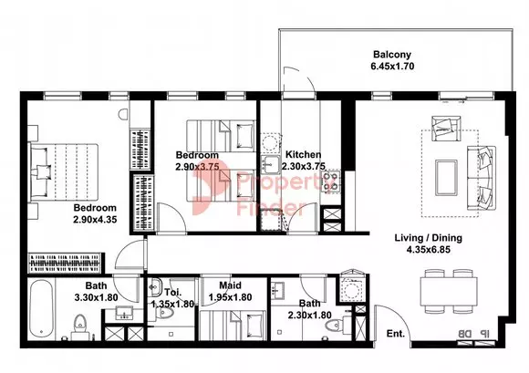 Midtown Noor Type-B Level-7 Building 5, 2 beds
