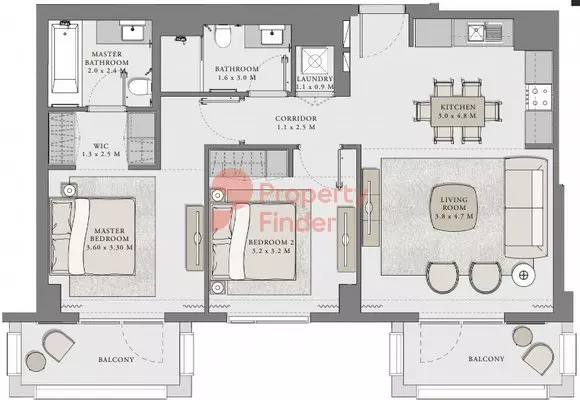 Creek Beach - Orchid — 2BR floor plan