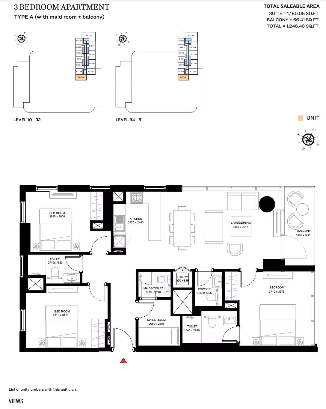 Sobha Creek Vistas Heights Type A (With Maid Room + Balcony), 3 beds