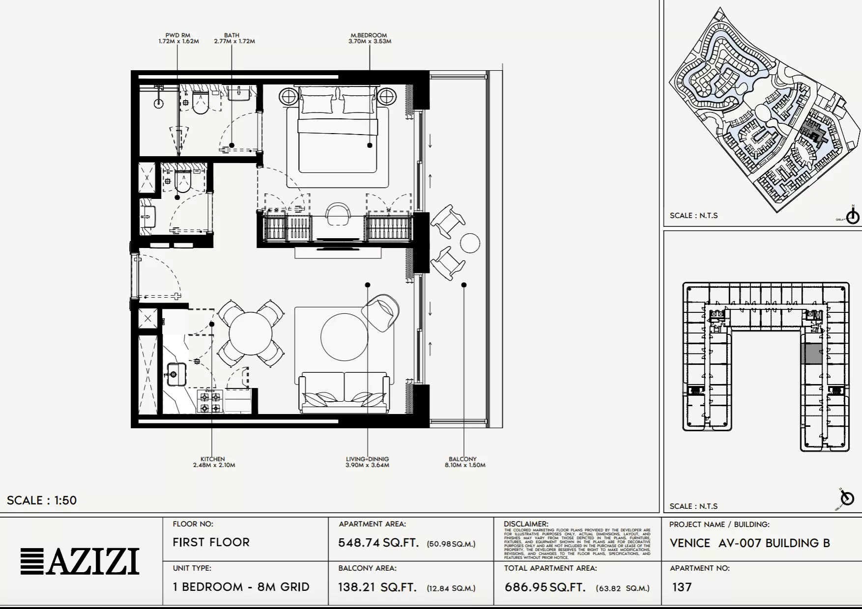 Azizi Venice 7 Type 137-Building B, 1 bed