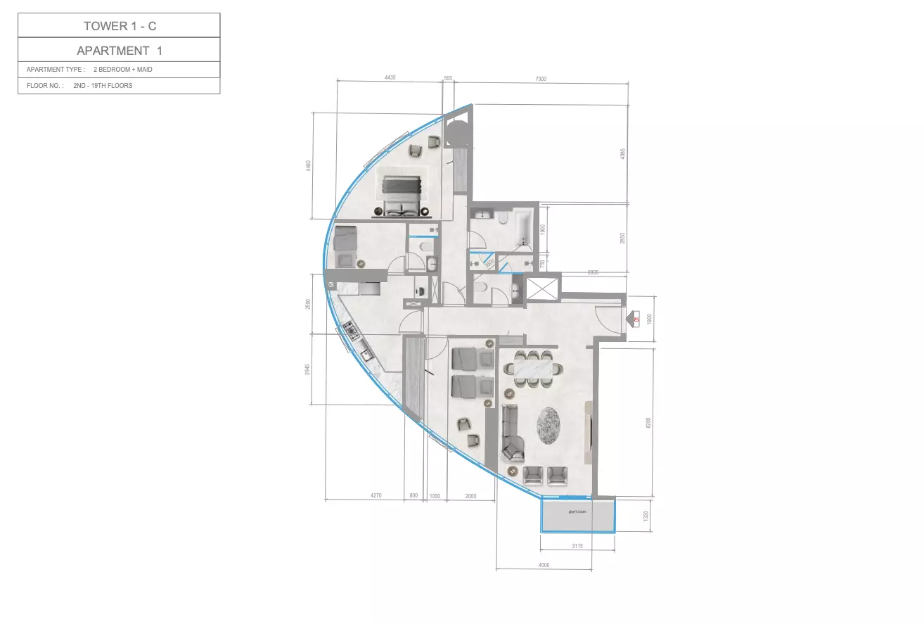 Orchid Towers Phase 1 - Type 1+Maid-Tower C Floor Plan