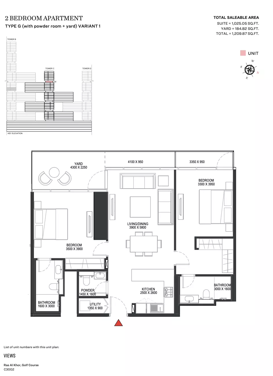 Sobha One Type G | Variant 1 Tower C, 2 beds