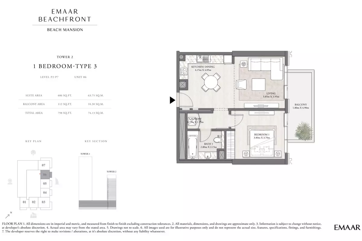 Beach Mansion Tower 2 Type 3, Level P2-P7, unit 06, 1 bed