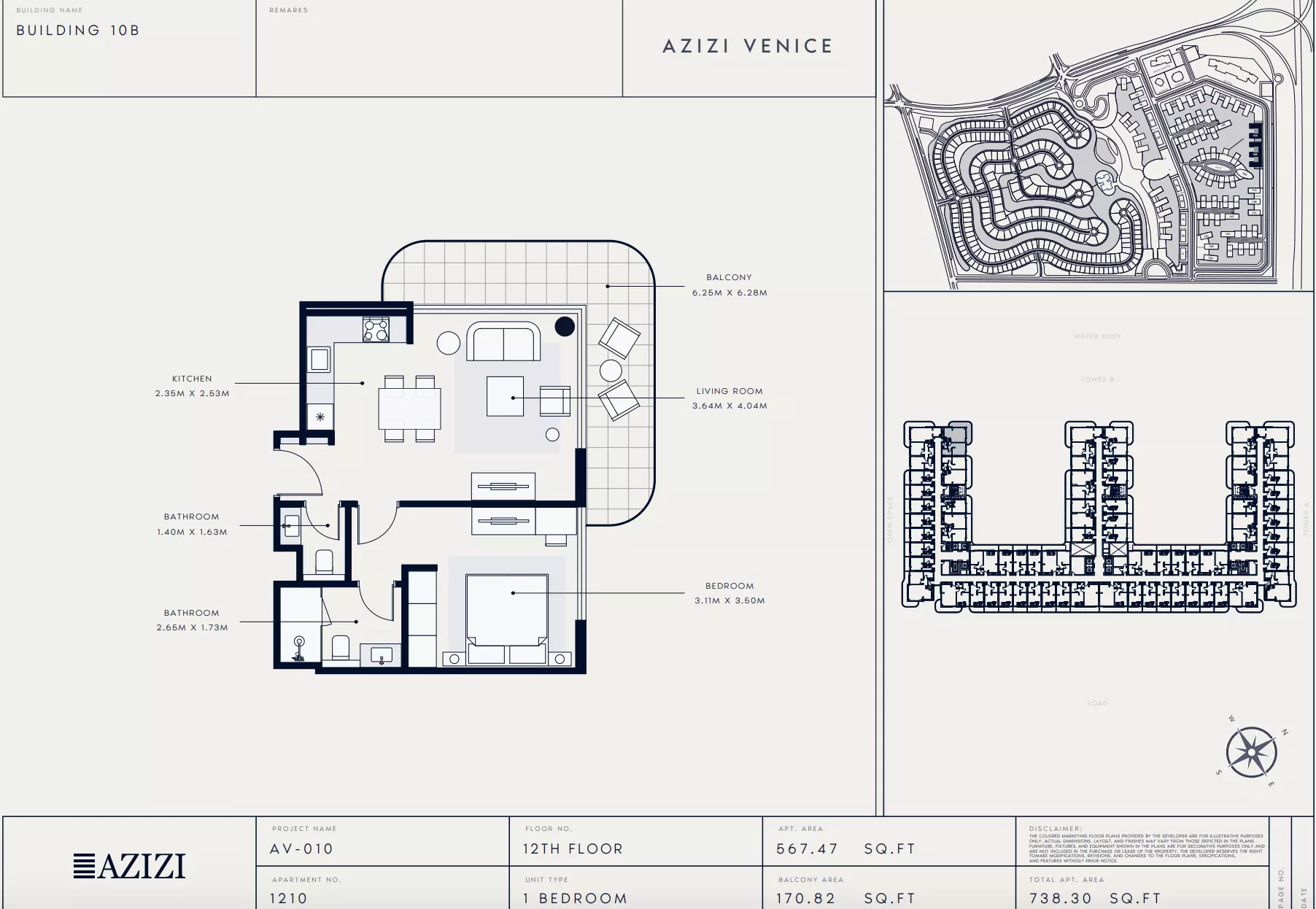 Azizi Venice 10 Type 1210-Building B, 1 bed