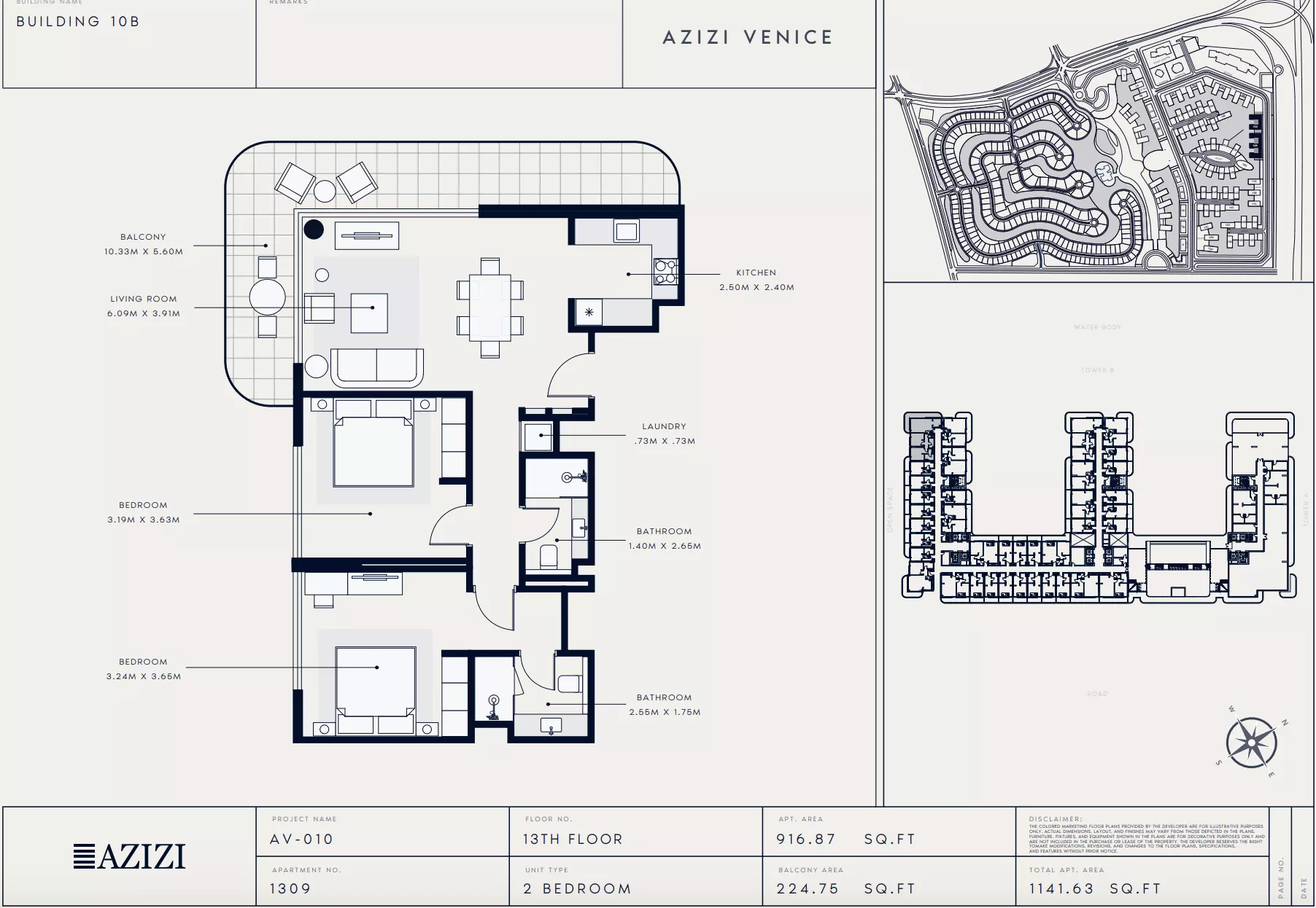 Azizi Venice 10 Type 1309-Building B, 2 beds