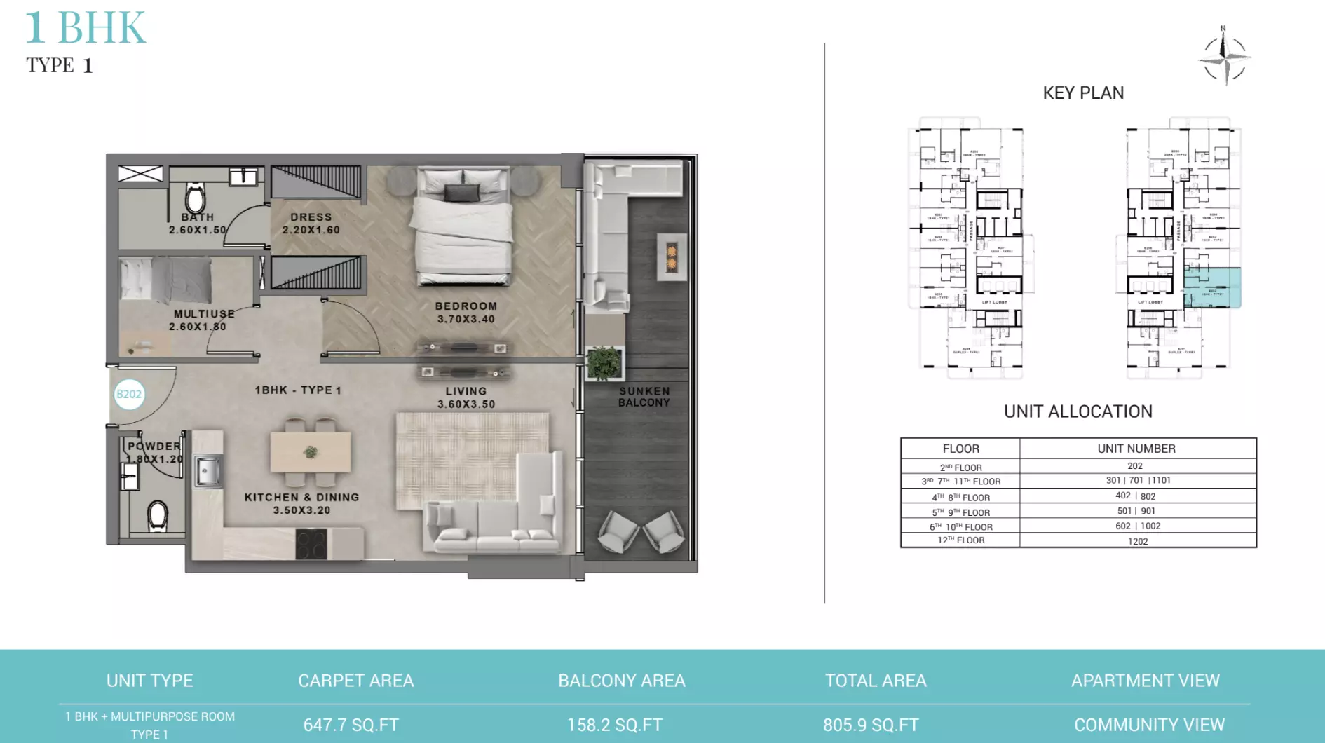 999 Residences By Reef Luxury Development — 1BR floor plan