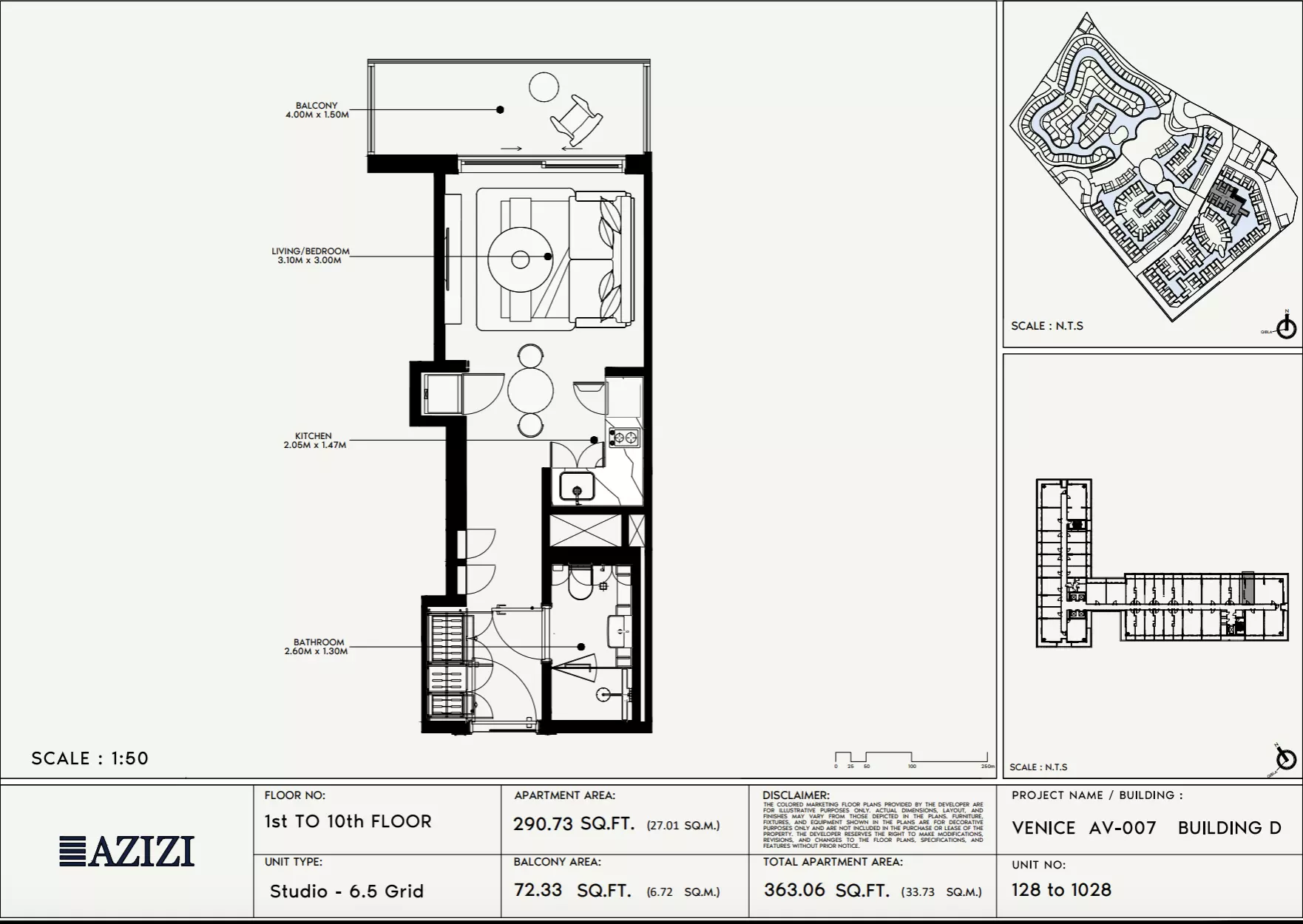 Azizi Venice 7 — Studio floor plan