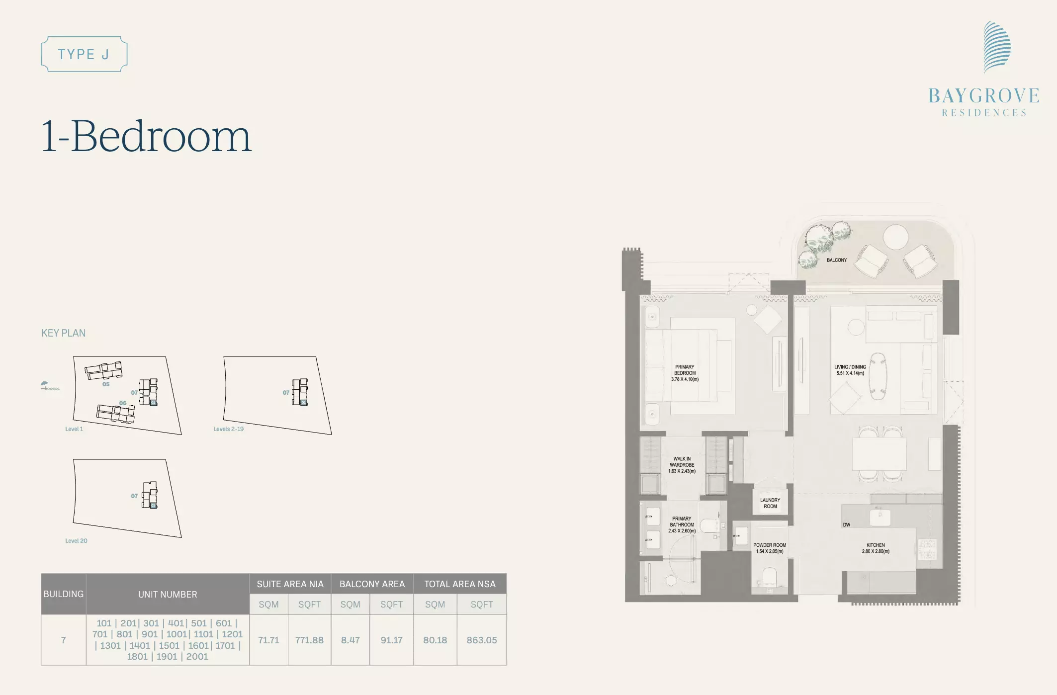 Bay Grove Residences, Dubai Islands — 1BR floor plan