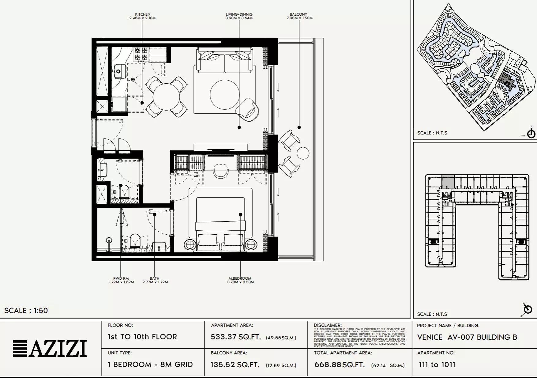 Azizi Venice 7 Type 111-Building B, 1 bed