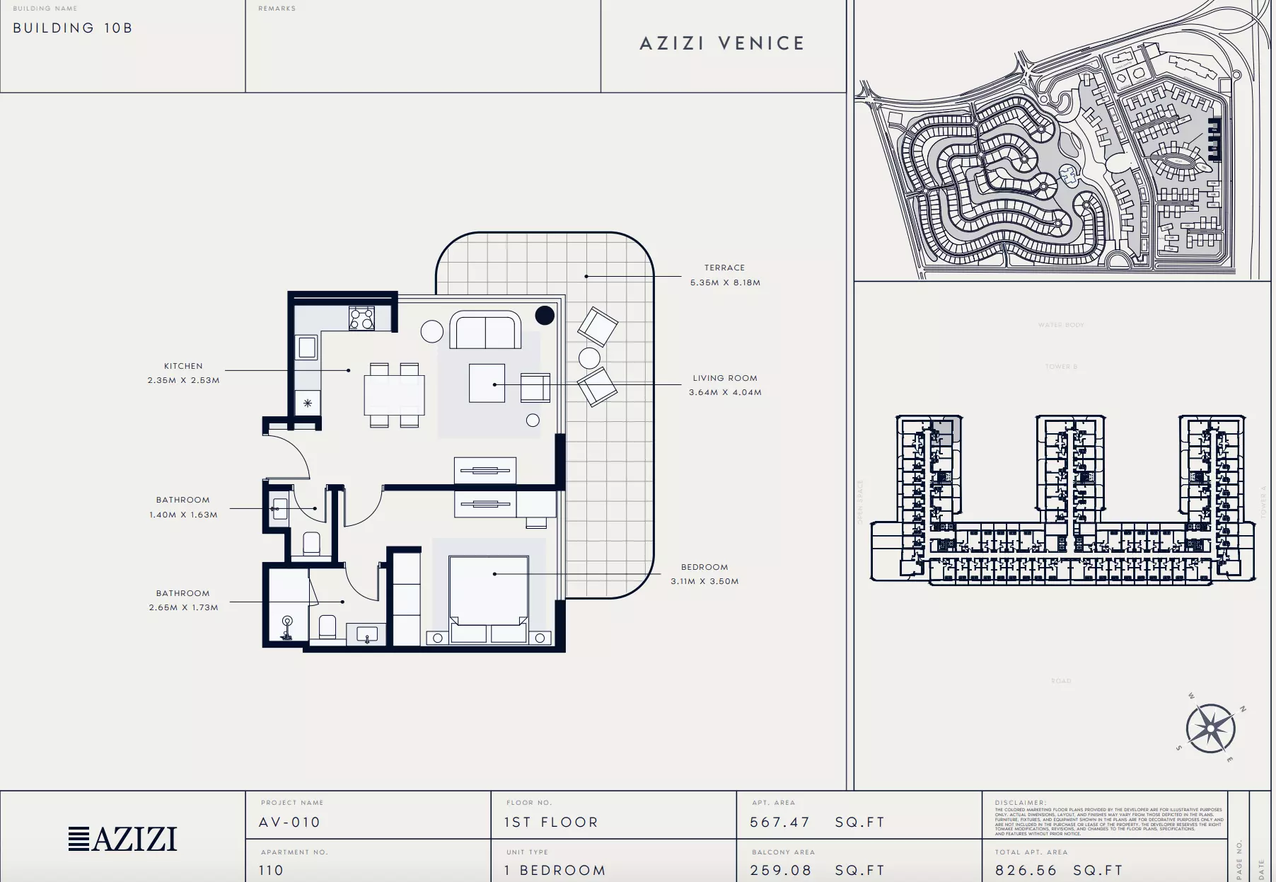 Azizi Venice 10 Type 110-Building B, 1 bed