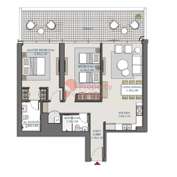 Park Views Residences B — 2BR floor plan
